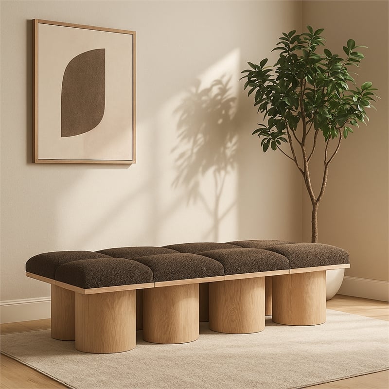 Meridian Furniture Pavilion Brown Boucle Fabric Bench