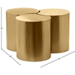 Meridian Furniture Dimple 3 Piece Gold Iron Metal Coffee Table