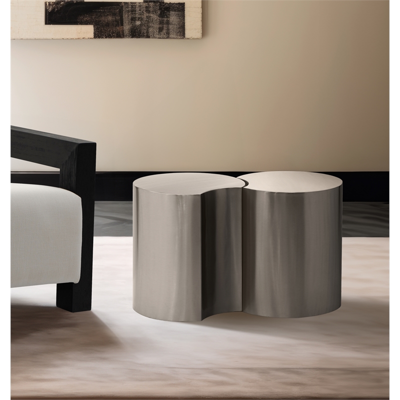 Meridian Furniture Dimple 2 Piece Silver Iron Metal End Table