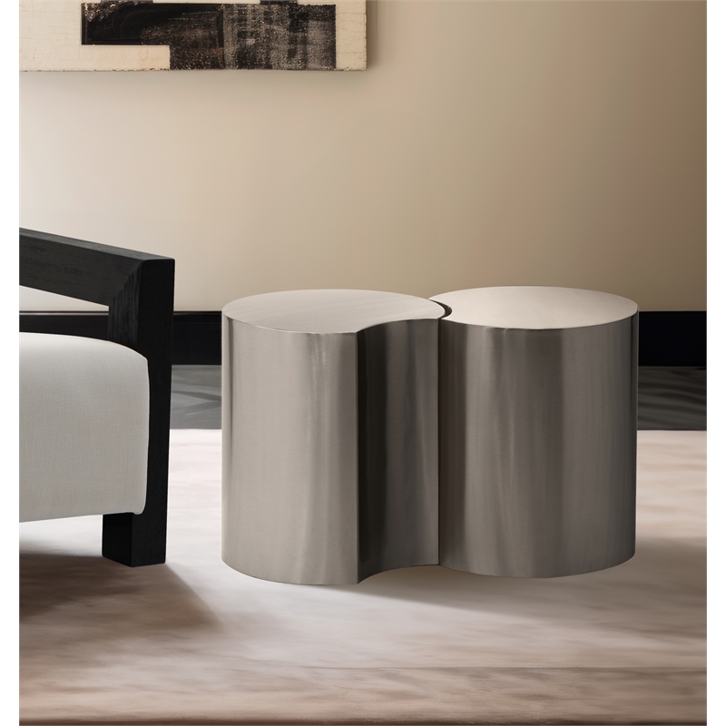 Meridian Furniture Dimple 2 Piece Silver Iron Metal End Table