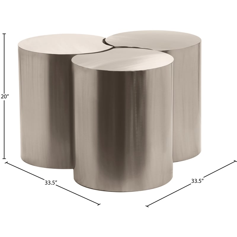 Meridian Furniture Dimple 3 Piece Silver Iron Metal Coffee Table