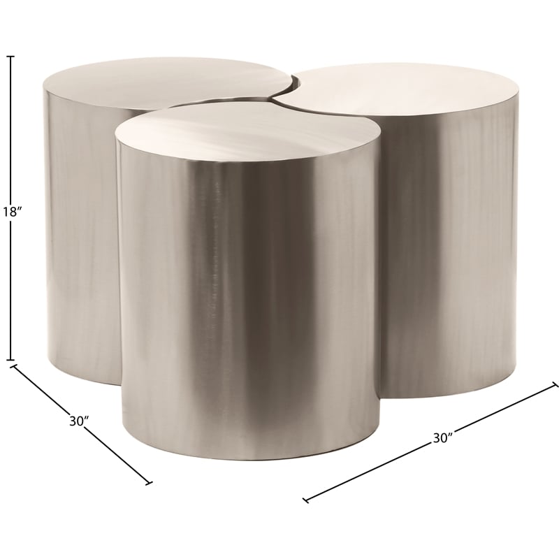 Meridian Furniture Dimple 3 Piece Silver Iron Metal Coffee Table