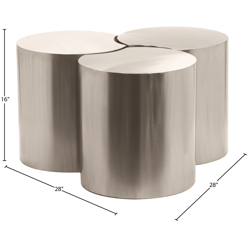 Meridian Furniture Dimple 3 Piece Silver Iron Metal Coffee Table