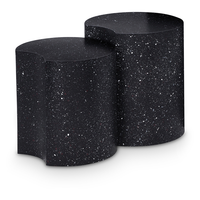 Meridian Furniture Dimple 2 Piece Black Terrazzo Pattern Iron Metal End Table