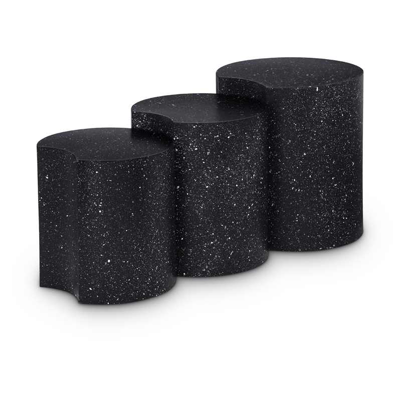 Meridian Furniture Dimple 3 Piece Black Terrazzo Pattern Iron Metal End Table