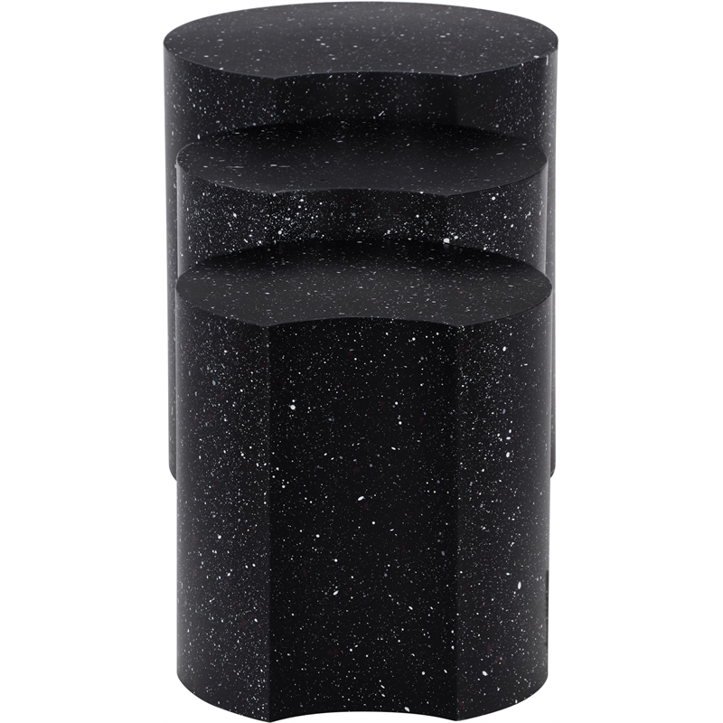 Meridian Furniture Dimple 3 Piece Black Terrazzo Pattern Iron Metal End Table