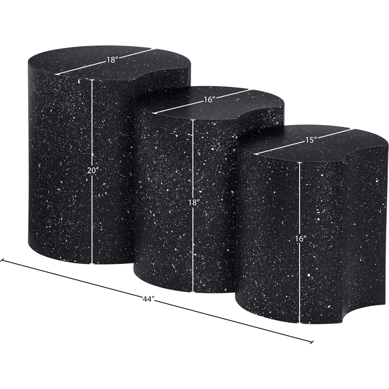 Meridian Furniture Dimple 3 Piece Black Terrazzo Pattern Iron Metal End Table