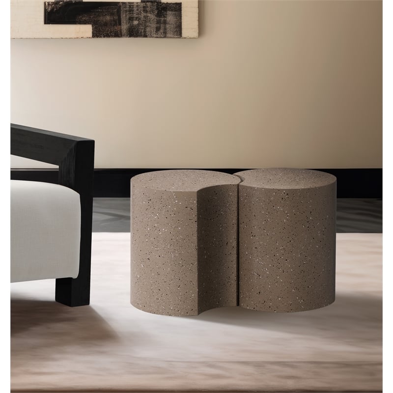 Meridian Furniture Dimple 2 Piece Taupe Terrazzo Pattern Iron Metal End Table