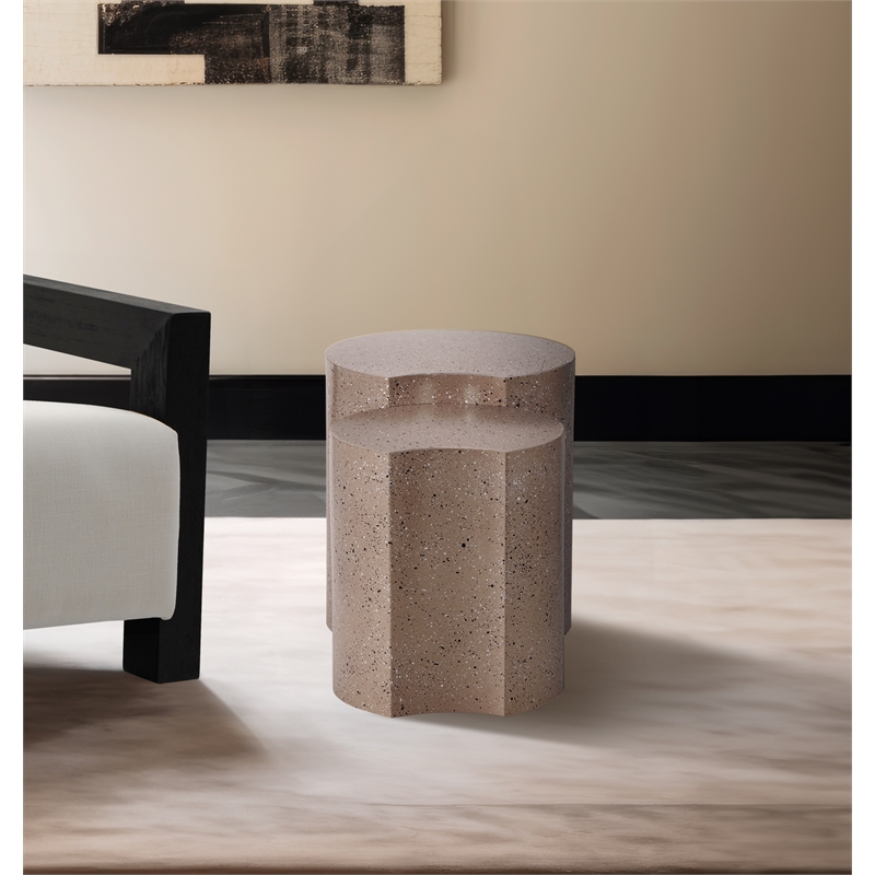 Meridian Furniture Dimple 2 Piece Taupe Terrazzo Pattern Iron Metal End Table