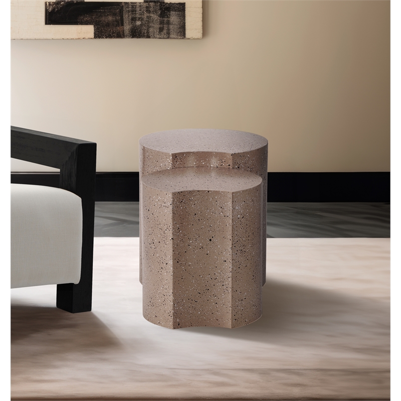 Meridian Furniture Dimple 2 Piece Taupe Terrazzo Pattern Iron Metal End Table