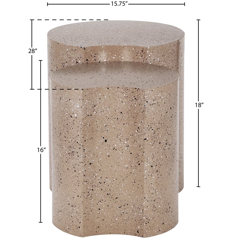 Meridian Furniture Dimple 2 Piece Taupe Terrazzo Pattern Iron Metal End Table