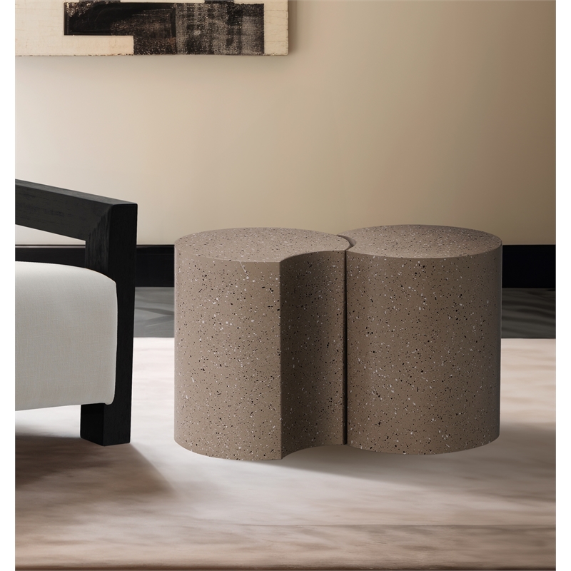 Meridian Furniture Dimple 2 Piece Taupe Terrazzo Pattern Iron Metal End Table