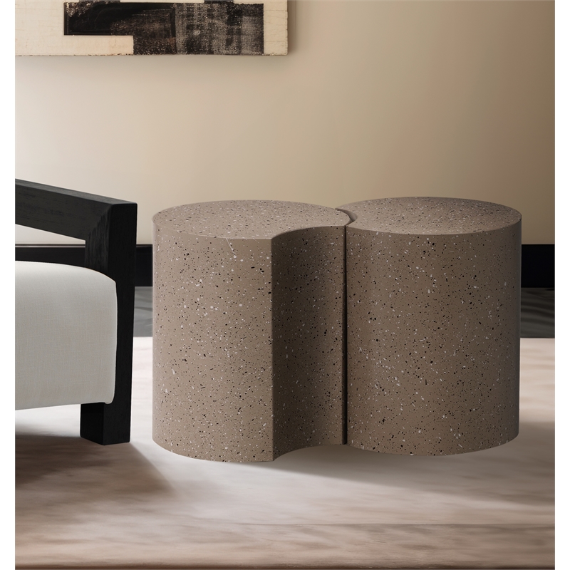 Meridian Furniture Dimple 2 Piece Taupe Terrazzo Pattern Iron Metal End Table