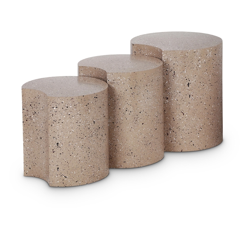 Meridian Furniture Dimple 3 Piece Taupe Terrazzo Pattern Iron Metal End Table