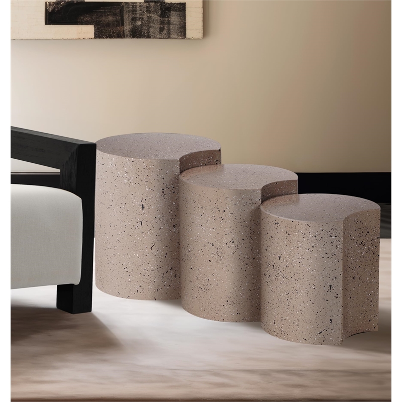 Meridian Furniture Dimple 3 Piece Taupe Terrazzo Pattern Iron Metal End Table