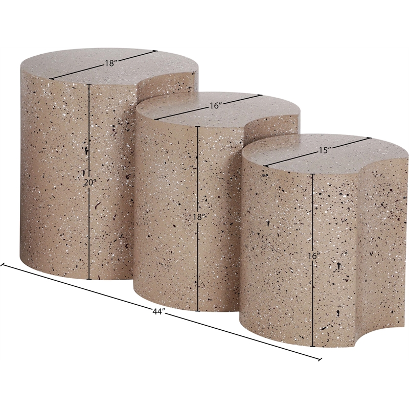Meridian Furniture Dimple 3 Piece Taupe Terrazzo Pattern Iron Metal End Table