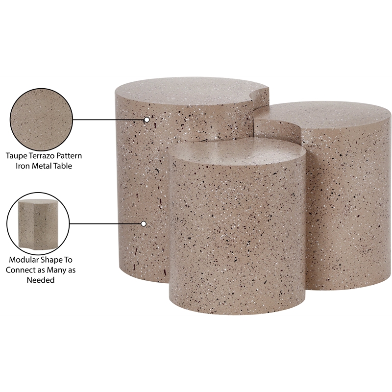 Meridian Furniture Dimple 3 Piece Taupe Terrazzo Pattern Iron Metal End Table