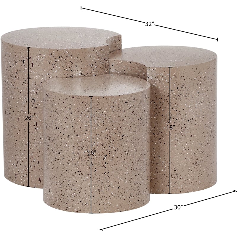Meridian Furniture Dimple 3 Piece Taupe Terrazzo Pattern Iron Metal End Table