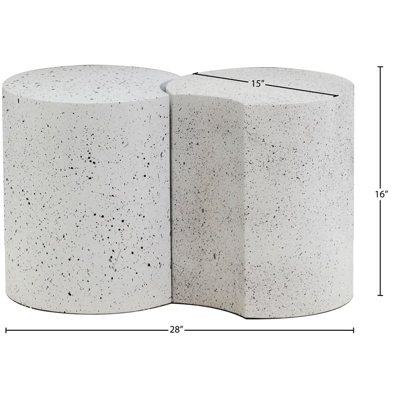 Meridian Furniture Dimple 2 Piece White Terrazzo Pattern Iron Metal End Table