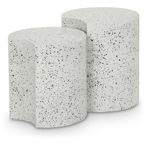 Meridian Furniture Dimple 2 Piece White Terrazzo Pattern Iron Metal End Table