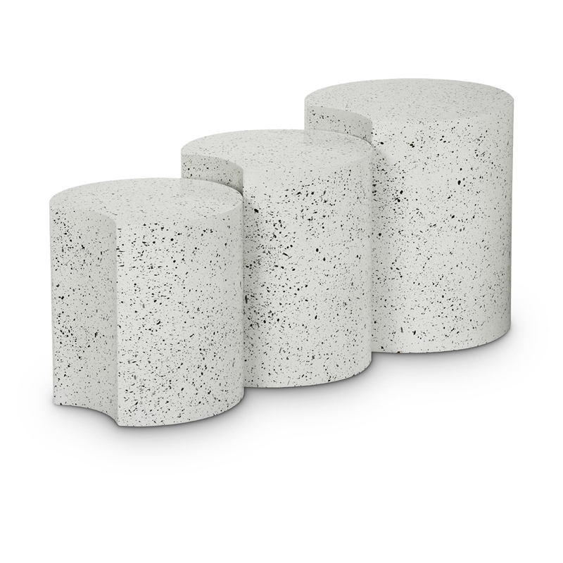 Meridian Furniture Dimple 3 Piece White Terrazzo Pattern Iron Metal End Table