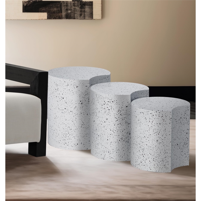 Meridian Furniture Dimple 3 Piece White Terrazzo Pattern Iron Metal End Table