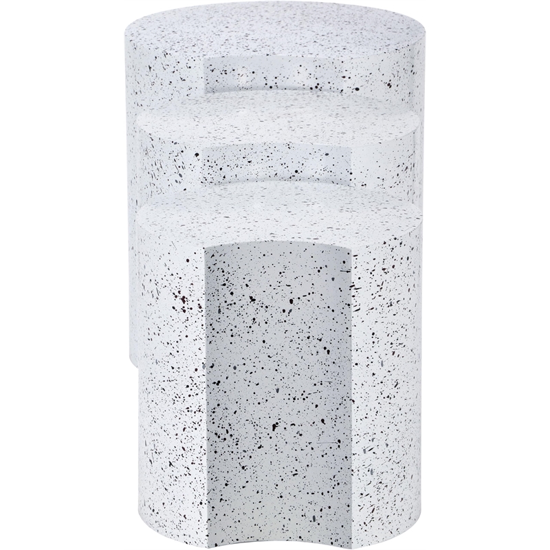 Meridian Furniture Dimple 3 Piece White Terrazzo Pattern Iron Metal End Table