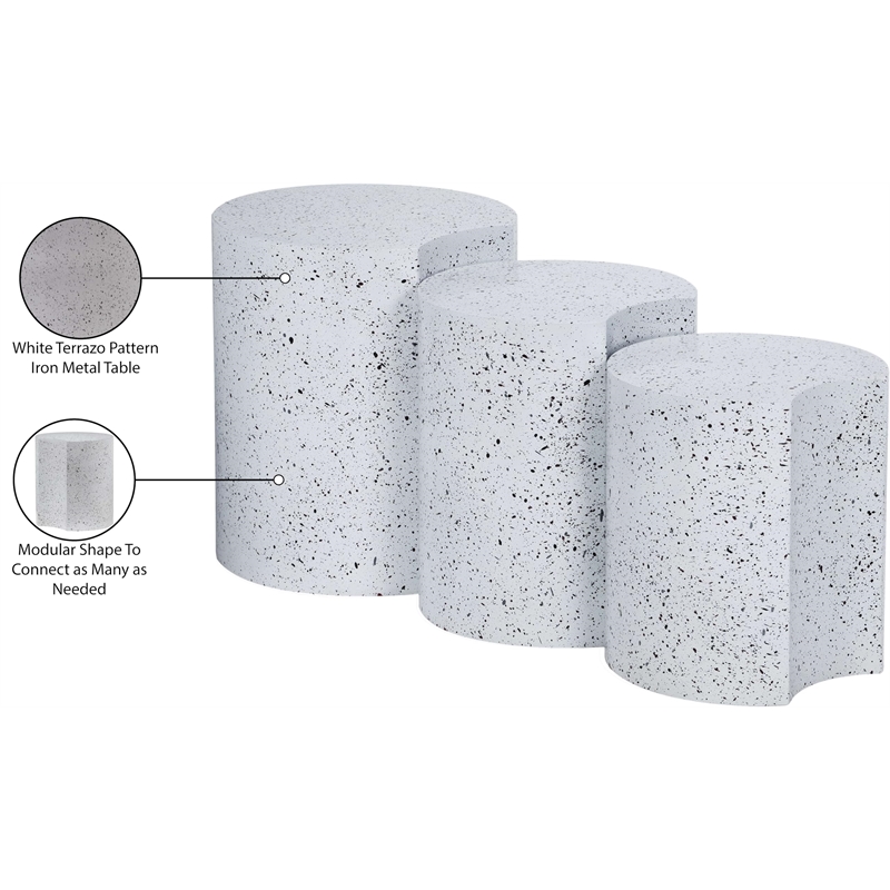 Meridian Furniture Dimple 3 Piece White Terrazzo Pattern Iron Metal End Table