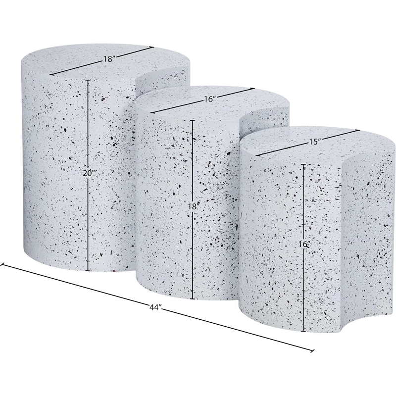 Meridian Furniture Dimple 3 Piece White Terrazzo Pattern Iron Metal End Table