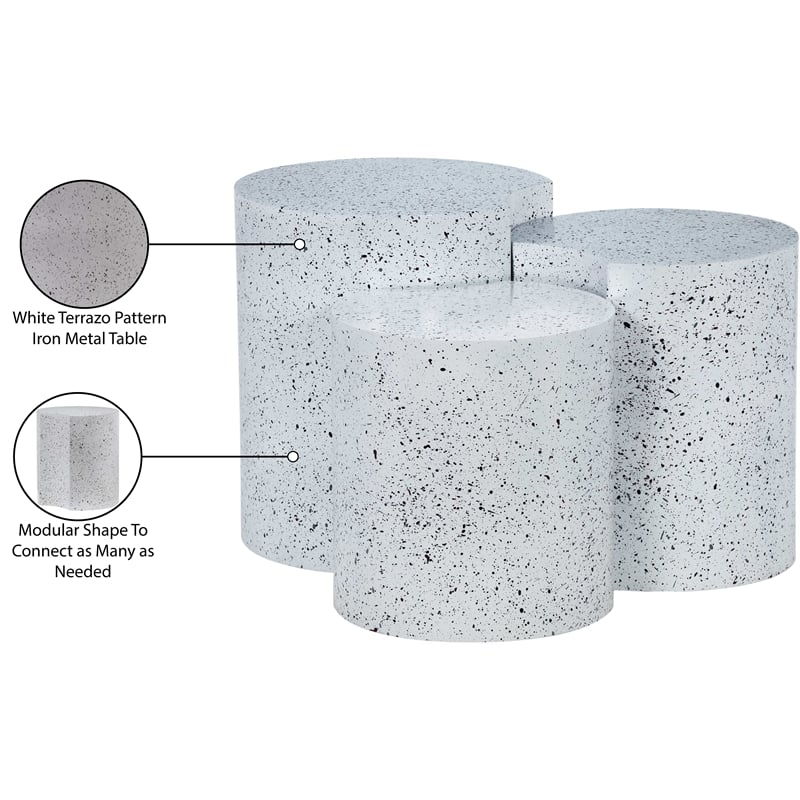 Meridian Furniture Dimple 3 Piece White Terrazzo Pattern Iron Metal End Table