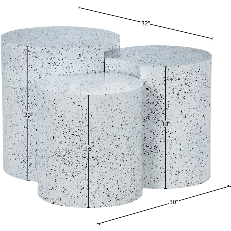 Meridian Furniture Dimple 3 Piece White Terrazzo Pattern Iron Metal End Table
