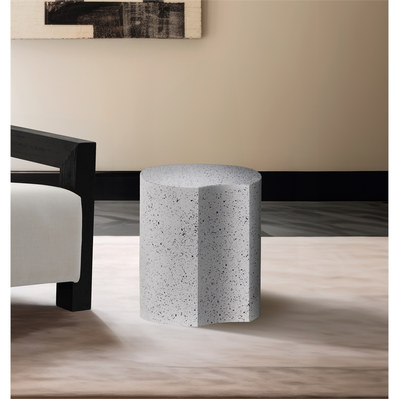 Meridian Furniture Dimple White Terrazzo Pattern Iron Metal End Table
