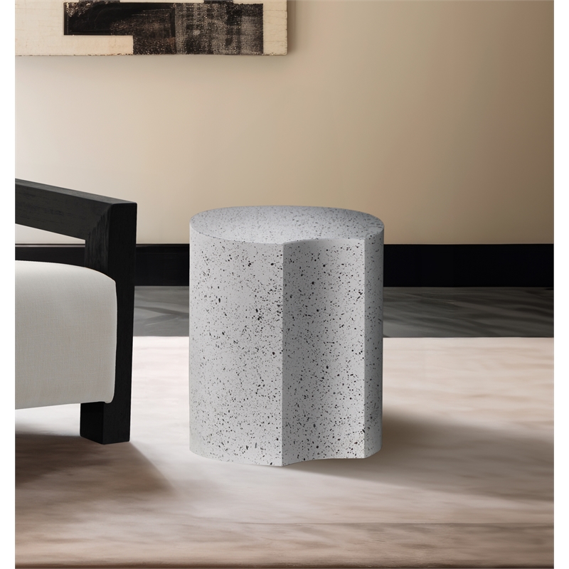 Meridian Furniture Dimple White Terrazzo Pattern Iron Metal End Table