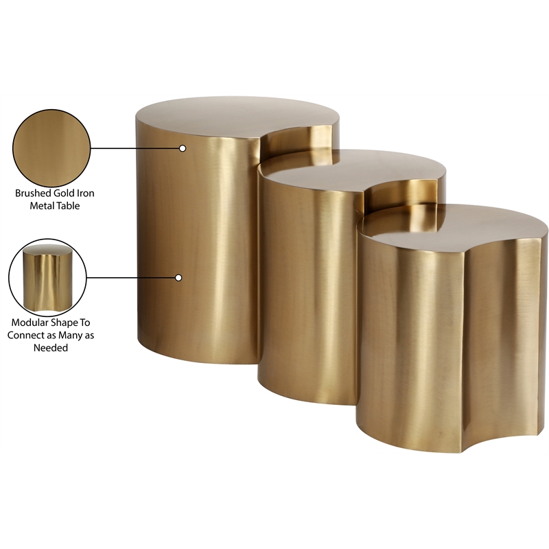 Meridian Furniture Dimple 3 Piece Gold Iron Metal End Table