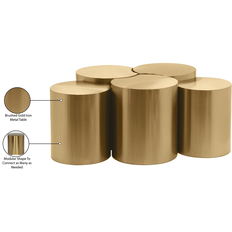 Meridian Furniture Dimple 5 Piece Gold Iron Metal Coffee Table