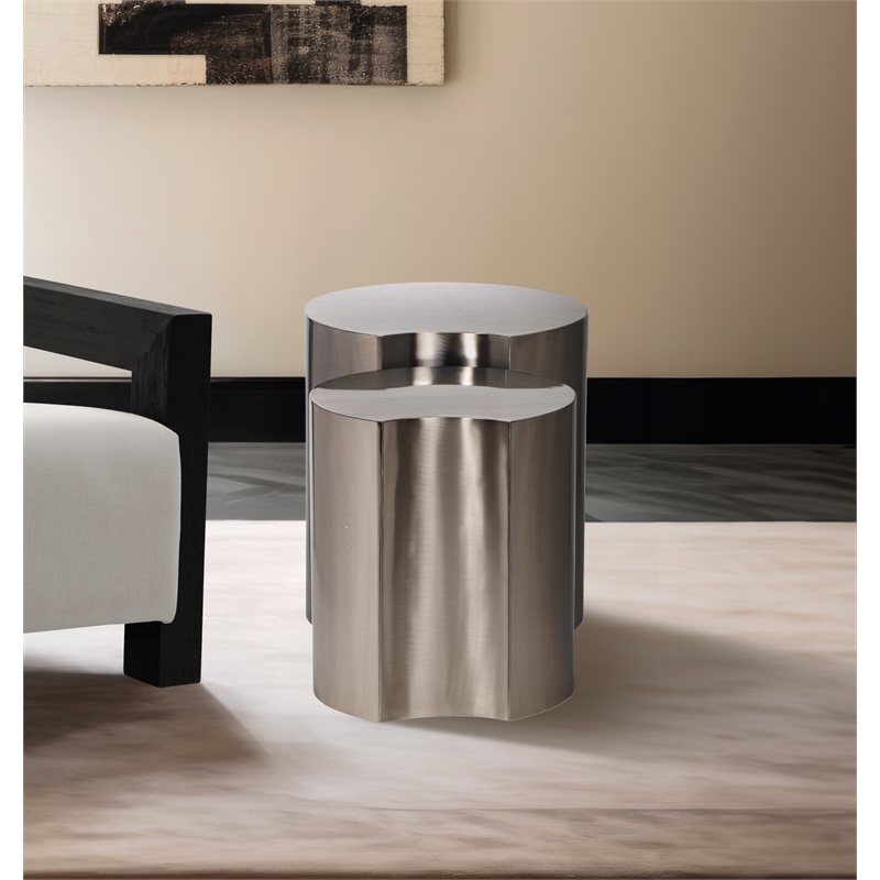Meridian Furniture Dimple 2 Piece Silver Iron Metal End Table