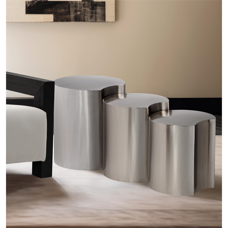 Meridian Furniture Dimple 3 Piece Silver Iron Metal End Table