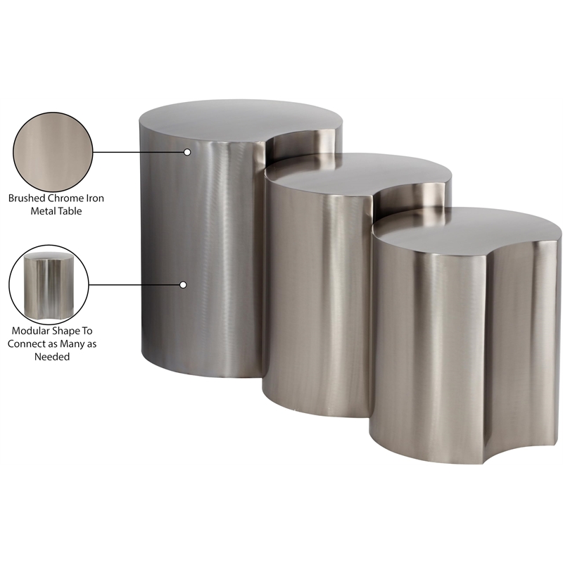 Meridian Furniture Dimple 3 Piece Silver Iron Metal End Table