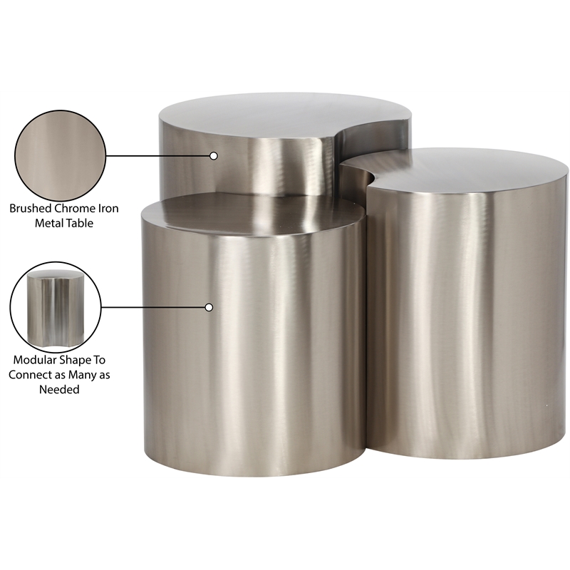 Meridian Furniture Dimple 3 Piece Silver Iron Metal End Table