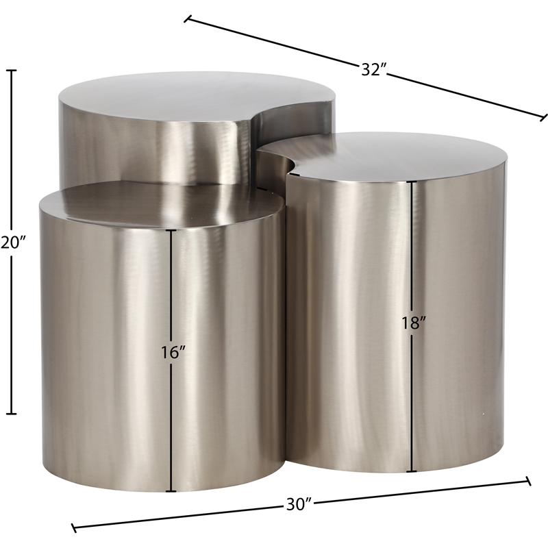 Meridian Furniture Dimple 3 Piece Silver Iron Metal End Table