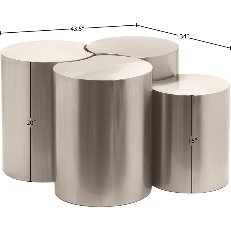 Meridian Furniture Dimple 4 Piece Silver Iron Metal Coffee Table