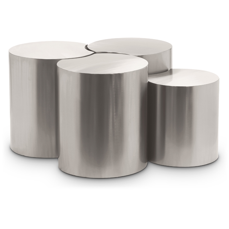 Meridian Furniture Dimple 4 Piece Silver Iron Metal Coffee Table