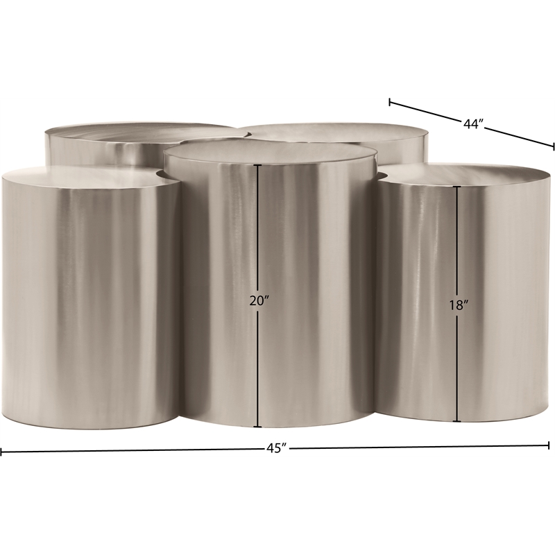 Meridian Furniture Dimple 5 Piece Silver Iron Metal Coffee Table