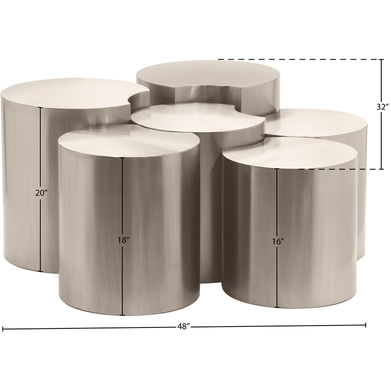 Meridian Furniture Dimple 6 Piece Silver Iron Metal Coffee Table