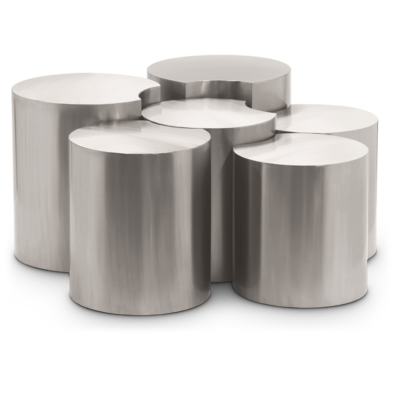 Meridian Furniture Dimple 6 Piece Silver Iron Metal Coffee Table