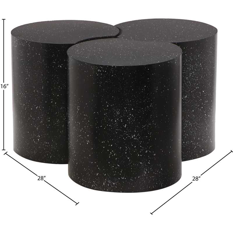 Meridian Furniture Dimple 3 Piece Black Terrazzo Pattern Iron Metal Coffee Table