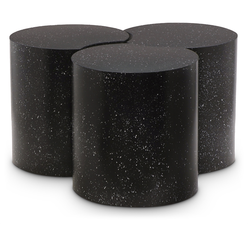 Meridian Furniture Dimple 3 Piece Black Terrazzo Pattern Iron Metal Coffee Table