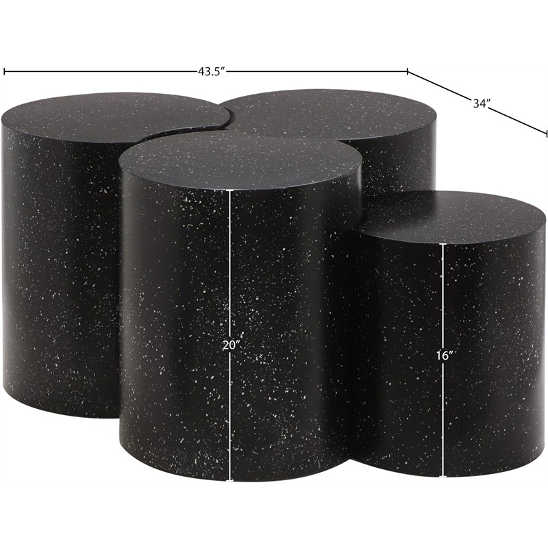 Meridian Furniture Dimple 4 Piece Black Terrazzo Pattern Iron Metal Coffee Table