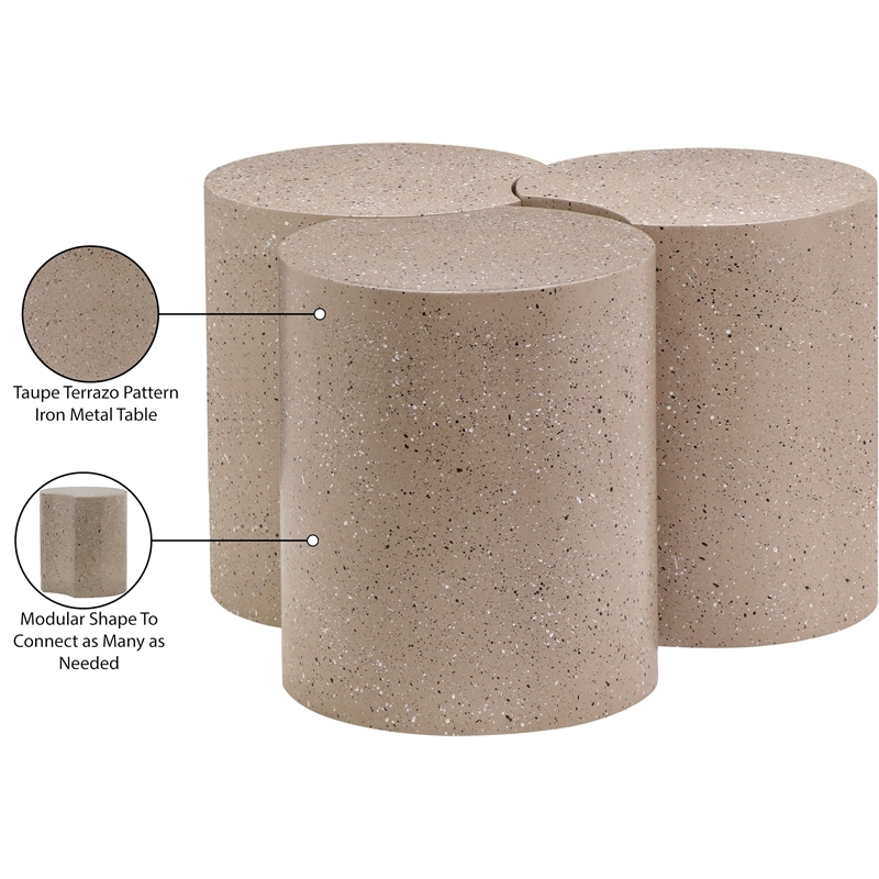 Meridian Furniture Dimple 3 Piece Taupe Terrazzo Pattern Iron Metal Coffee Table