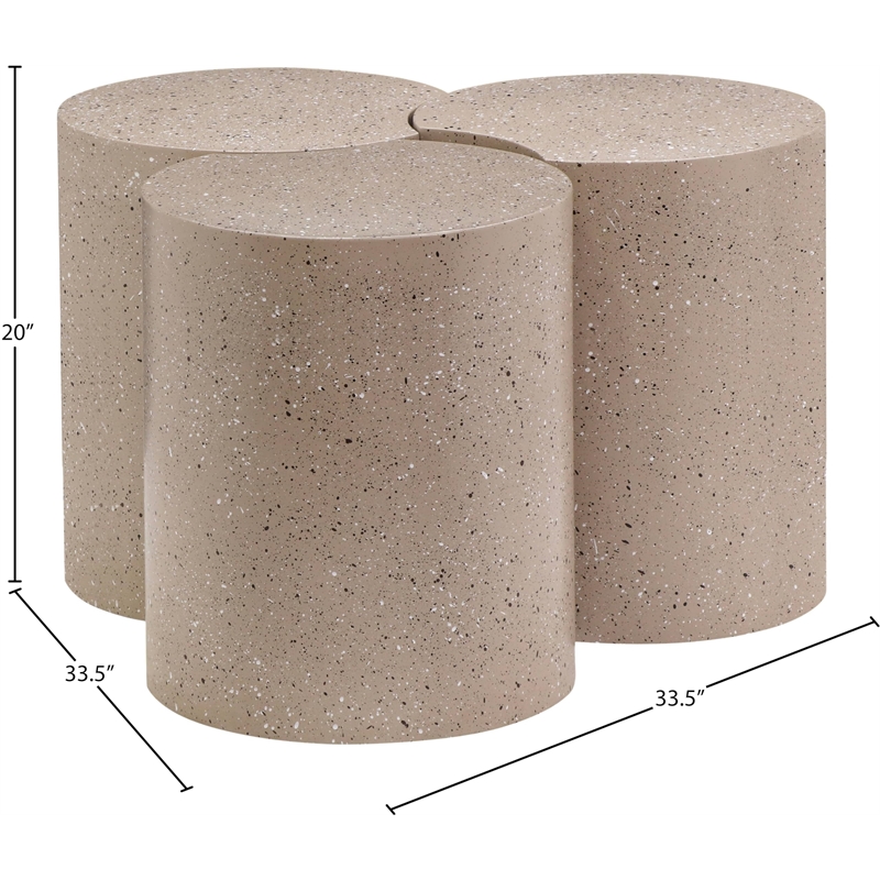 Meridian Furniture Dimple 3 Piece Taupe Terrazzo Pattern Iron Metal Coffee Table